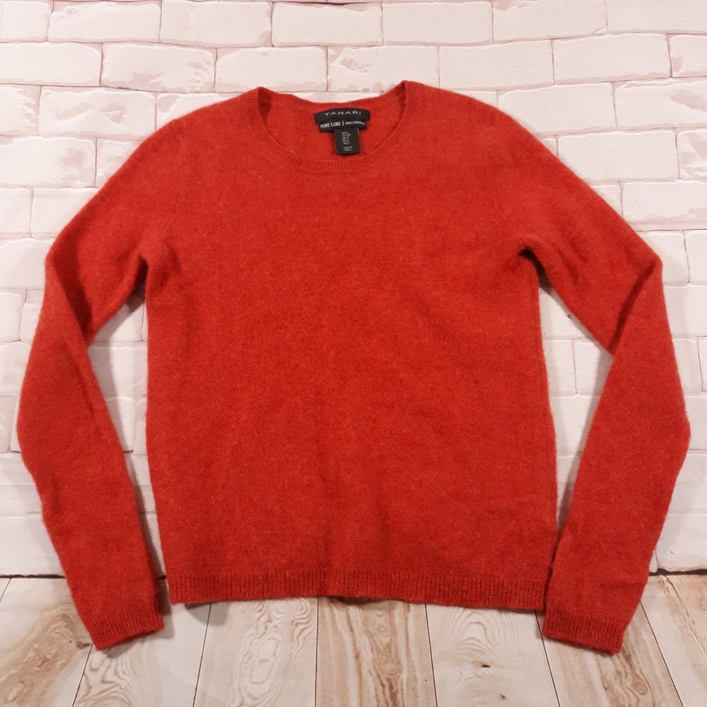 Tahari Pure Luxe Cashmere Sweater Lightweight Pullover Womens S Burnt Orange